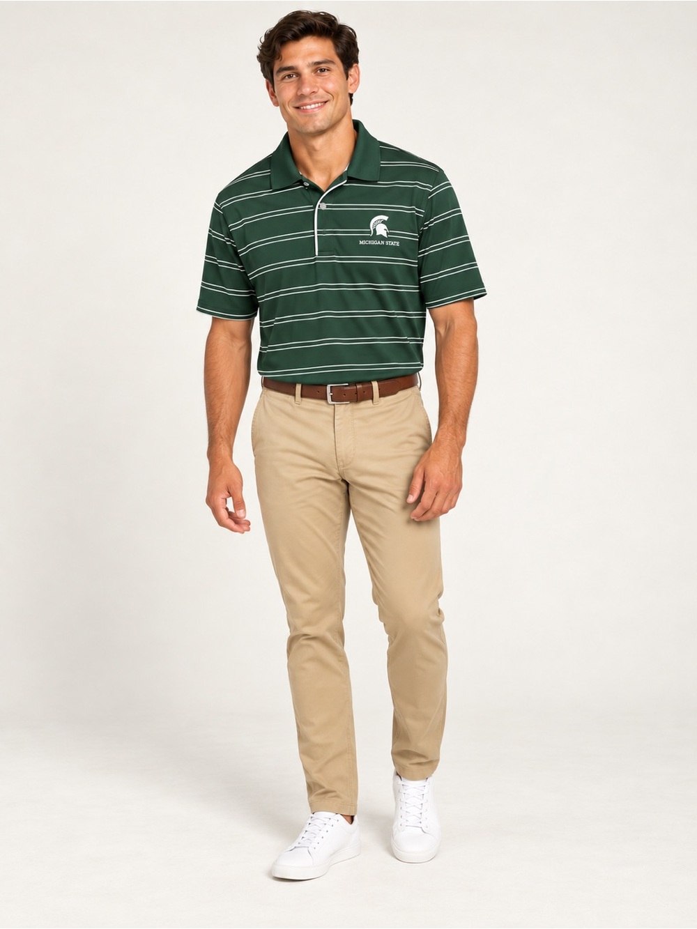 Cutter & Buck Michigan State Spartans Green Striped DryTec Polo Men’s Large